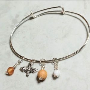 Silver Plated Handmade Bee Charm Citrine Gemstone Adjustable Oval Bracelet